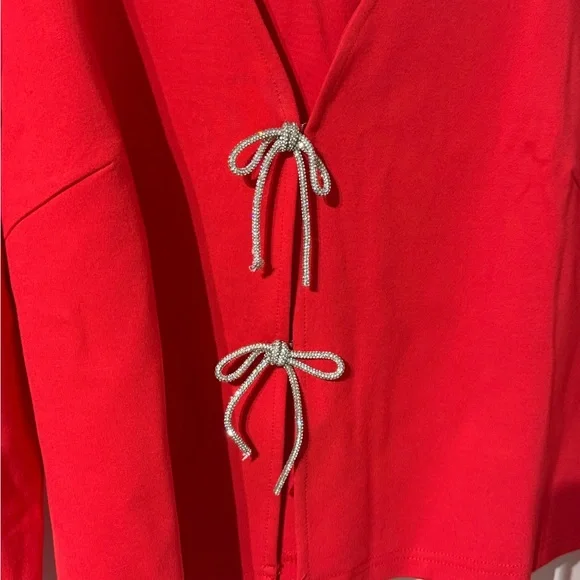 Dolan Red Blouse Dolan sparkle Bow-Front Cardigan Top eye and hook clasps size S